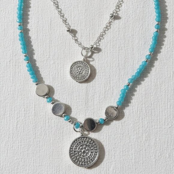 Anna Nova Jewelry - Silver and Blue Beaded Necklace with Tassel